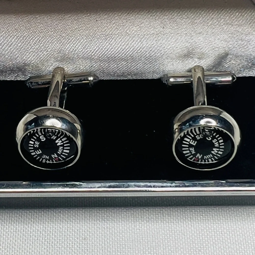 Cuff Daddy Compass Cufflinks Black Stainless Steel‎ EUC Presentation Box